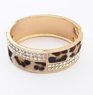 Rhinestone gold leopard print wide cuff bracelets bangles korean luxury pulsera Wholesale mujer pulseiras femininas brazalete