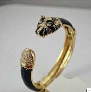 Black rhinestone leopard enamel cuff bracelets bangles korean luxury pulseras hombre Wholesale pulseiras femininas brazalete