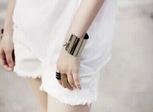 Kpop hiphop punk wide gold and silver cuff bracelets bangles korean luxury pulseras Wholesale pulseiras femininas
