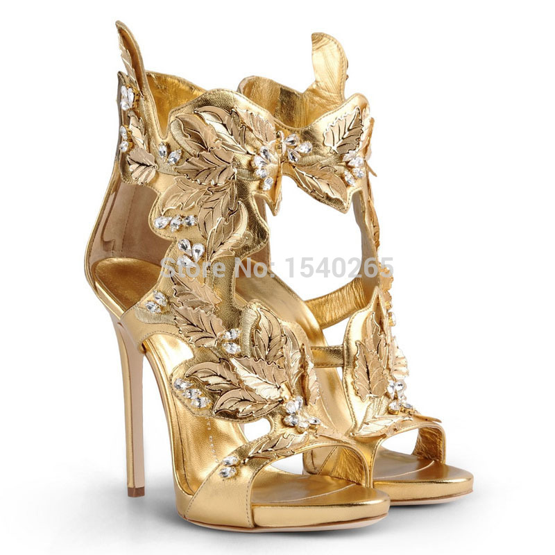gladiator gz sandal women high heel shoes designer gold leaf heels ...
