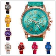 2014 New Gold Women Dress Watches Luxury bracelet Geneva Roman Numerals Faux Leather Analog Quartz Wrist Watches Steel Watches