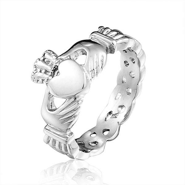 Women's Silver Stainless Steel Irish Claddagh Promise Friendship Band ...