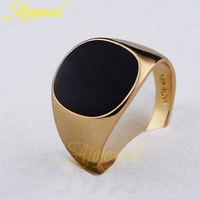 2015 new 18K plated classic gold men rings black enamel painting jewelry fashion
