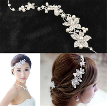 Ladies Silver Rhinestone Bridal Wedding Flower Pearls Headband Hair Clip Comb