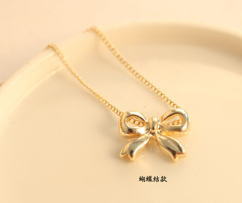 N124 4 Hot 2015 Fashion New Design Cute Bow Pendant Necklace Jewelry Wholesales Women Accessories