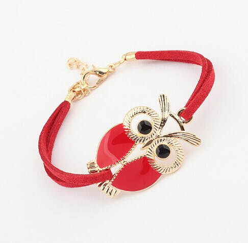 Enamel vintage jewelry candy leather owl bracelet wholesale kpop pulseras cuero pulseiras couro femininas gift buho