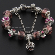 Coffee Color Murano Glass Bead Charm Bracelet For Women Fits Pandora Style Charm Bracelets Jewelry VRT16