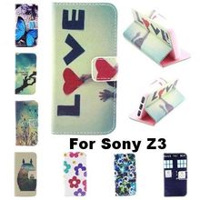 Stand Design PU Leather Phone Case For Sony Xperia Z3 Wallet Style & Flip Style Back Cover With Card Slot