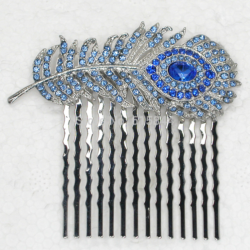 Fashion hair combs Blue Crystal Rhinestone Wedding party Hair Comb hair Head jewelry L041B