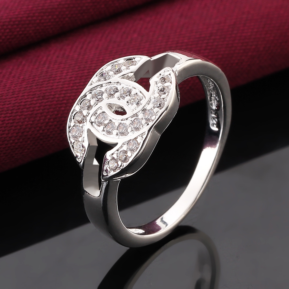 2015 New CC Style Crystals Wedding rings for women silver 925 rings Lovers couple Engagement rings