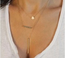 N098 N106 Hot Fashion Gold Plated Fatima Hand 3 Layer Chain Bar Necklace and Long Strip