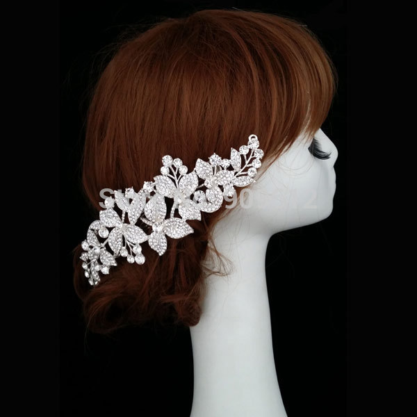 2015 New Luxury Hand Made Unique Blossom Rhinestone Clear Crystal Bridal Wedding Party Women Headband Hair