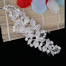 2015 New Luxury Hand Made Unique Blossom Rhinestone Clear Crystal Bridal Wedding Party Women Headband Hair