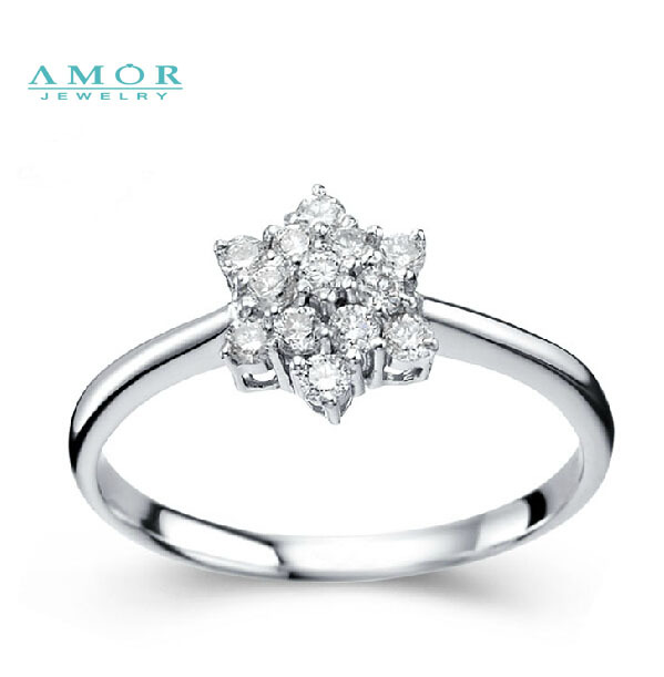 AMOR BRAND THE FLOWER OF LOVE SERIES 100 NATURAL DIAMOND 18K WHITE GOLD RING JEWELRY JBFZSJZ298