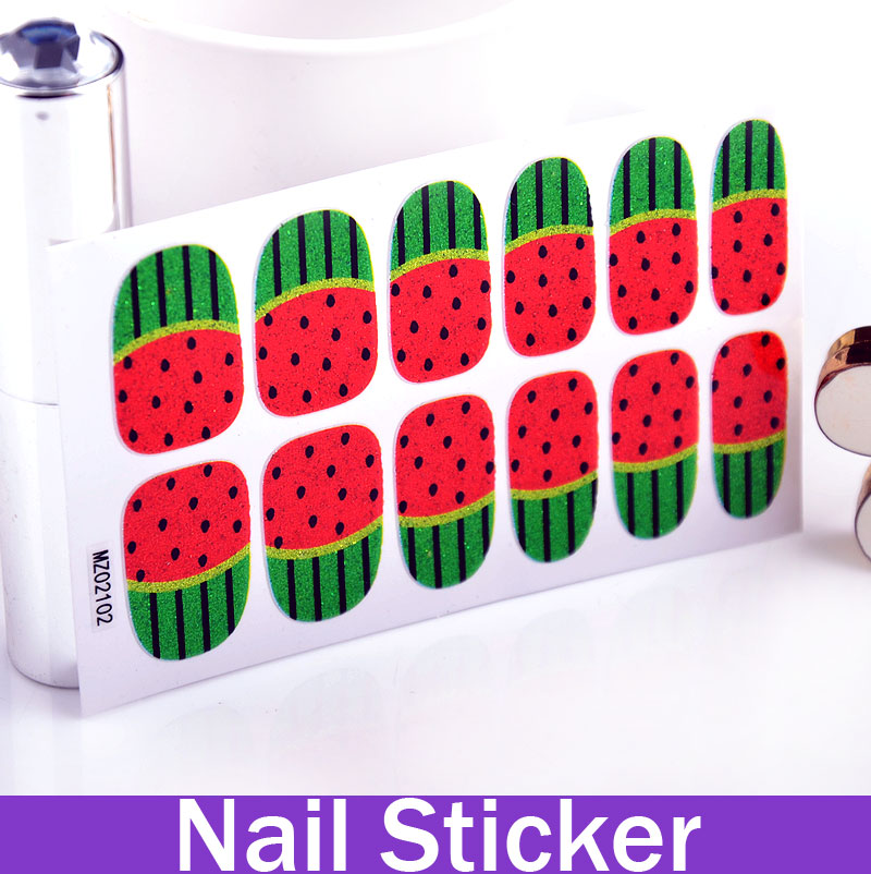 5 Sheets Sweet Watermelon Fruit Series Full Nail Wrap Sticker Beautiful Nails Nail Transfers Fingernails