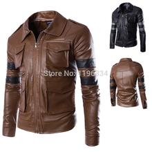 BRAND leather jacket for men brown leather jacket mens leather coat motorcycle leather jacket men PU leather coats man FREE SHIP