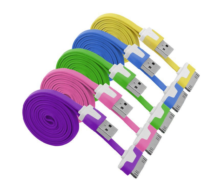 for iPhone 4 4S Flat Noodle Colorful Sync Data Charging Charger Adapter Cable for Apple iPhone