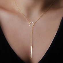 New Hot Unique Charming Gold Tone Bar Circle Lariat Necklace Womens 18 K Gold Chain Pendant