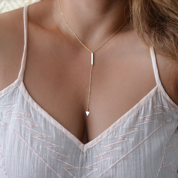 Trendy gold plated fine chain triangle tassel pendant necklace for women 2015 Excellent simple girl jewelry