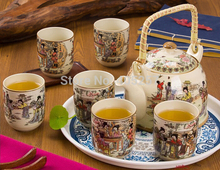 7pcs/set Custom Logo kung fu Tea Set, Ceramic Tea set, Porcelain Teaset, Japanese teapot and tea cup loop-handled teapot