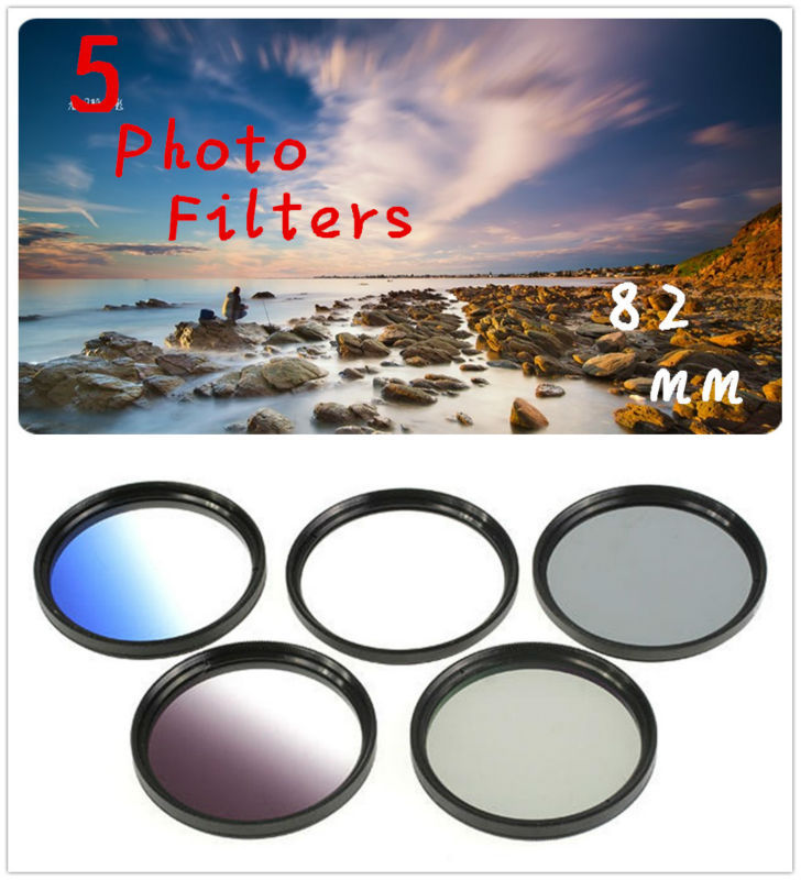 82mm 5 Photo Filter Kits UV CPL ND4 Grad Color Filter Lens for Canon Nikon SONY