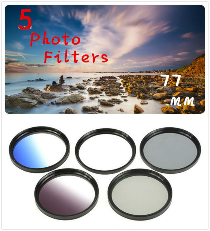 77mm 5 Photo Filter Kits UV CPL ND4 Grad Color Filter Lens for Nikon D610 D3100
