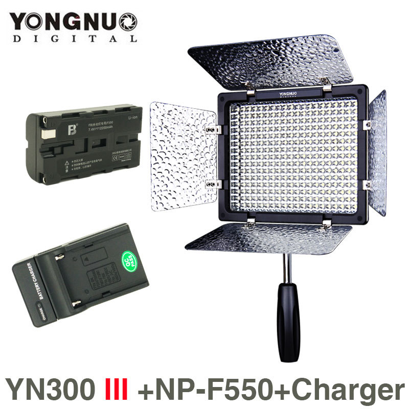 Yongnuo YN300 III 5500K CRI95 LED Video Light w NP F550 Battery Charger DSLR Camera Photography