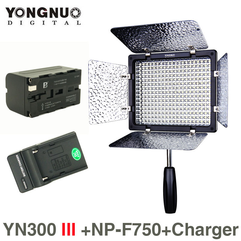 Yongnuo YN 300 III 5500K CRI95 LED Video Light w NP F750 Battery Charger DSLR Camera