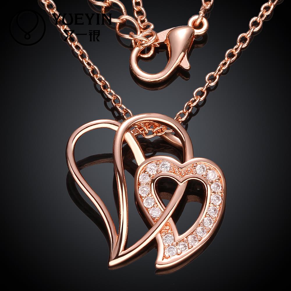 Wedding Jewelry Heart Cupid Love Pendant Neckalce 18K Rose Gold Plated Sparkly Crystal Link Chain Pendant