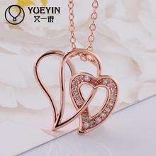 Wedding Jewelry Heart Cupid Love Pendant Neckalce 18K Rose Gold Plated Sparkly Crystal Link Chain Pendant