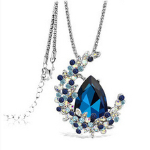 new arrival crystal women long necklace moonlight pendant sweater chain accessories colares femininos