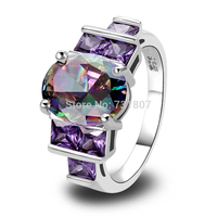 Fashion Jewelry Valentine\'s MysteriousRainbow Sapphire 925 Silver Ring Size 6 7 8 9 10 Engagement Women Wholesale 2015 New