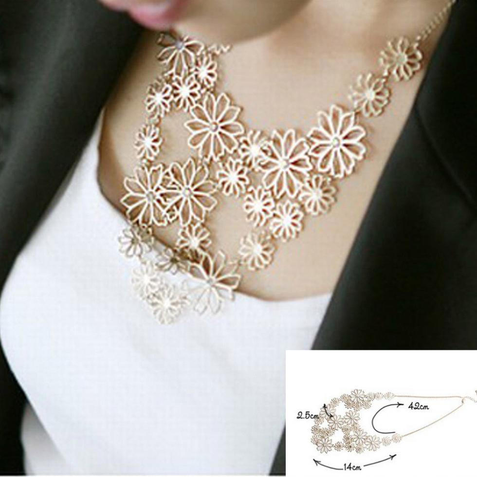 Hot sale Brand Design western style Multilayer Pendants Rhinestone gold hollow flowers necklace jewelry statement