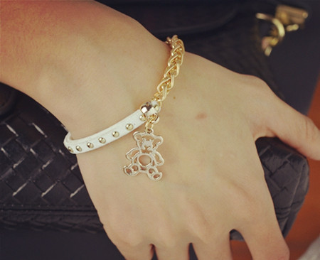 Wholesale New Fashion 18K gold filled leather rope chain Cubs bear charm bracelets Valentine s Day
