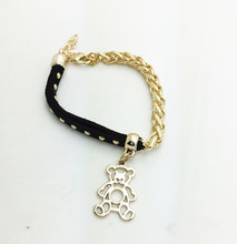 Wholesale New Fashion 18K gold filled leather rope chain Cubs bear charm bracelets Valentine s Day