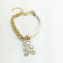 Wholesale New Fashion 18K gold filled leather rope chain Cubs bear charm bracelets Valentine s Day