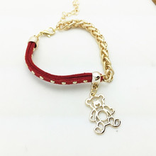 Wholesale New Fashion 18K gold filled leather rope chain Cubs bear charm bracelets Valentine s Day
