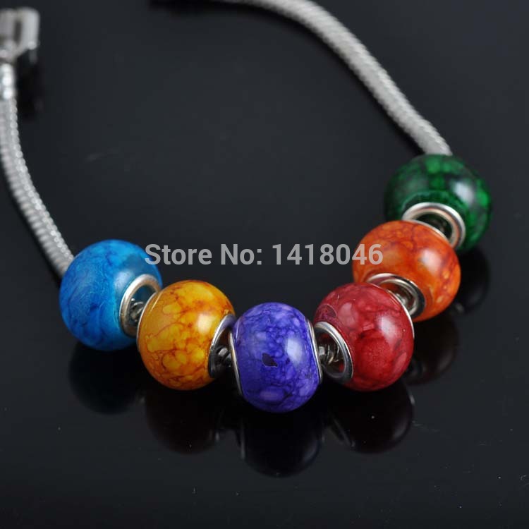 30pcs lot Mixed Stripe Flat Round Beads Glass Big Hole Beads Fit Pandora bracelet PD010