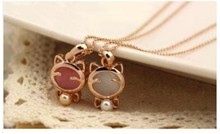 Hot-selling gold plated pearl necklace hello kitty cat pendant necklaces fashion jewelry for girl women 4R0086
