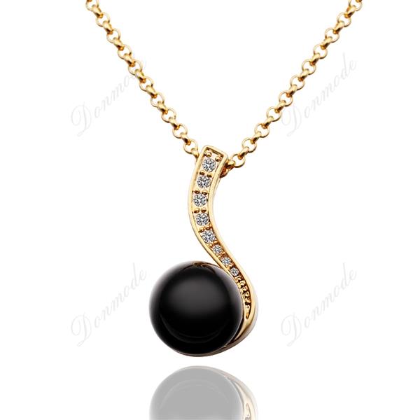 Free shipping Fashion jewlery Wholesale 18K Real Gold Plated Grace Pearl Crystal Pendants Necklace Accessories N614