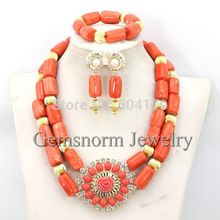 Nigerian Coral Beads Jewelry Set African Chunky Statement Necklace Set Bride Gift Beads Set Free Shpping