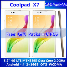 Original 5.2 inch Coolpad X7 4G FDD LTE Cellphone MTK6595 Octa Core 2.0GHz 2GB RAM 16GB ROM Dual SIM 13.0MP Android 4.4 GPS OTG