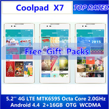 Original 5.2 Inch COOLPAD X7(8690) MTK6595M Octa Core 2GB/16GB Android 4.4 4G LTE Smartphone 1920*1080 GPS 8.0MP+13.0MP Camera