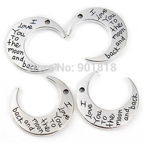 10 pieces lot 19 26mm charms silver Metal Plated I love you to the moon and