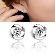 2015 newest crystal stud earing sterling silver beautiful rose earings sterling silver earing for women jewelry
