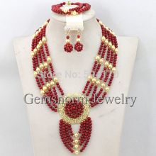Fashion Nigerian African Coral Bead Jewelry Set Dubai Gold Plated Wedding Event Coral Jewelry Set Free