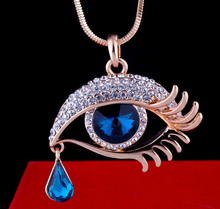 new arrival 18k gold plated crystal long necklace sweater necklace blue eye accessories colares femininos