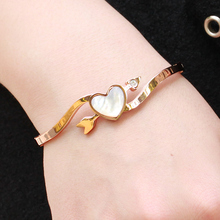 Women Jewelry Delicate Inlay Natural Shell Bangle Cupid arrows shot in heart Stainless Steel Bracelet gifts
