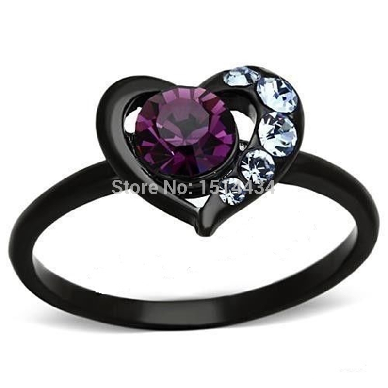 SZ 4 11 Black Rhodium Wedding Ring Engagement Heart Love Cubic Zirconia Crystal Topaz Children 