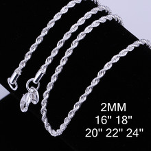 2 mm 16-24 inch punk 925 Silver rope chain for pendants s925 silver necklace women men jewelry wholesale free Shipping CC14-2